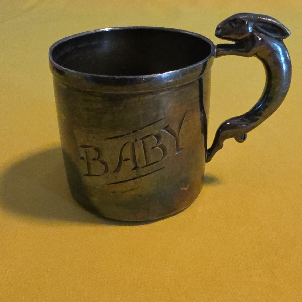 Antique Bunny Handle Baby Cup - Silver Plated by Weidlich Bros. Mfg. Co.